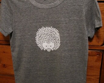 Hedgehog Ladies T Shirt - Gray Eco Heather Cotton Blend