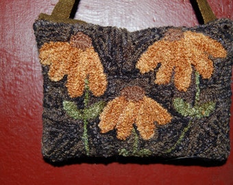Cone Flowers - Primitive Punch Needle Hanging Pinkeep/Cupboard Tuck