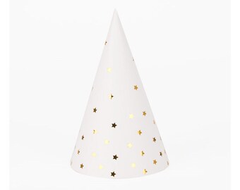Gold foil star paper hats. Set of 8. Twinkle Twinkle Little Star party hats. Gold star party hats. Outer space party hats. Birthday hat