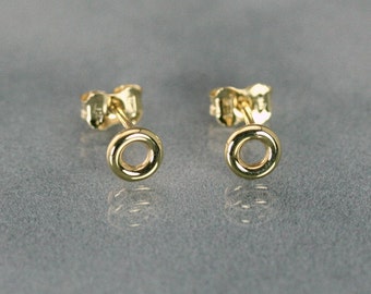 Tiny 14k gold earrings, Circle stud earrings, Small circle stud earrings 5 mm, Circle earring stud, Solid 14k gold open circle earrings