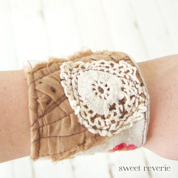 Items similar to Vintage Fabric Wrist Cuff Textile Bracelet Salvaged