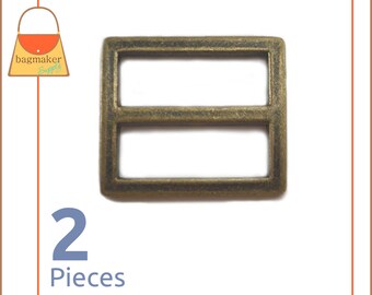 1 Inch Center Bar Slide Purse Strap Slider Buckle, Antique Brass / Bronze Finish, 2 Pack, 1", Handbag Bag Hardware Supplies, BKS-AA054