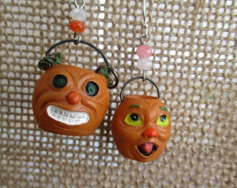 RETRO Halloween Resin Monster Pumpkin Face Baskets Earrings