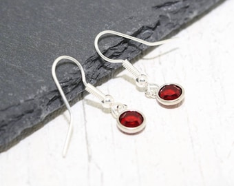 January Birthstone Earrings, Crystal Birthstone, Garnet Crystal Earrings, Garnet Earrings, January Earrings, January Birthday, Gift for Her