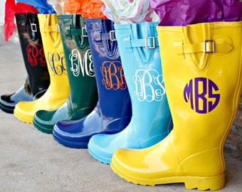Free Shipping-Monogrammed Rain Boots SELECT COLORS & SIZES Sorority Bridesmaid Graduation Gifts