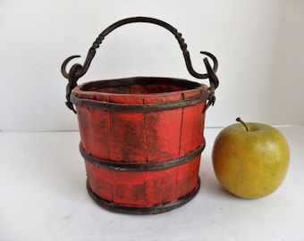 Vintage Small Wooden Farm Bucket. Wooden Berry Bucket