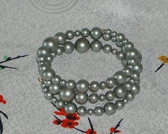POWDER GREEN Swarovski Crystal Pearls - Memory Wire Wrap Bracelet