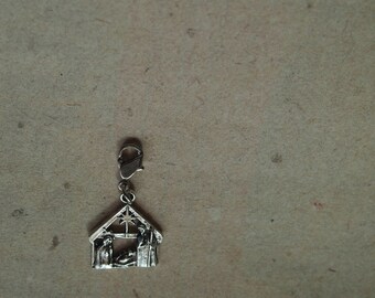 Charm Crib pendant necklace, Christmas Mary, Joseph and baby Jesus
