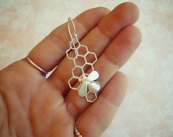 EAD2015 26/365 Bee & Honeycomb Single Earring or Pair of Earrings