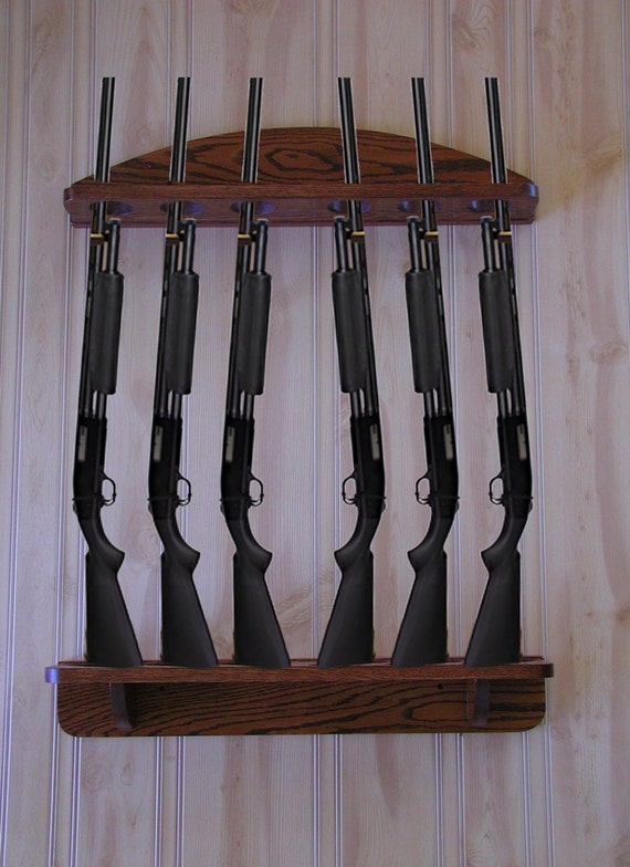 Gun Rack 6gun vertical Wall Display solid oak