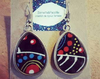 Aboriginal fabric and limited edition-resin drop earrings