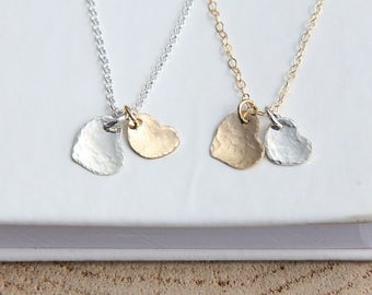 Mommy and Me Jewelry, Mother Daughter Necklace, Mother Daughter Jewelry, Two Heart Necklace, Silver and Gold Heart Necklace, Heart Necklace