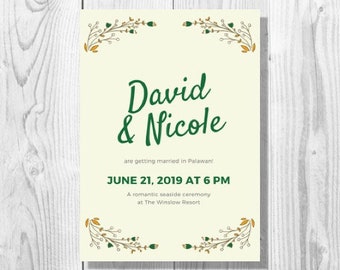 Yellow and Green Botanical Wedding Invitation - Printable
