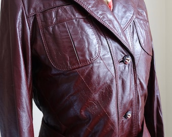 Stunning Vintage 'Etienne Aigner' Full Length Leather, Leather Trench, Leather Coat, Women's sz 8 Leather Coat,Burgundy Oxblood Leather Coat