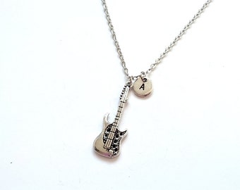 Long Silver Guitar Necklace, Guitar Necklace, Music Necklace, Guitar Jewelry, Music Gift, Guitar Gift, Gift For Musician, Music Lover (SM8)