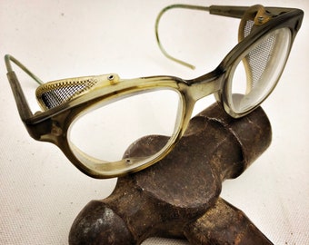Vintage AO Horn Rim Safety Glasses - Industrial Eyewear
