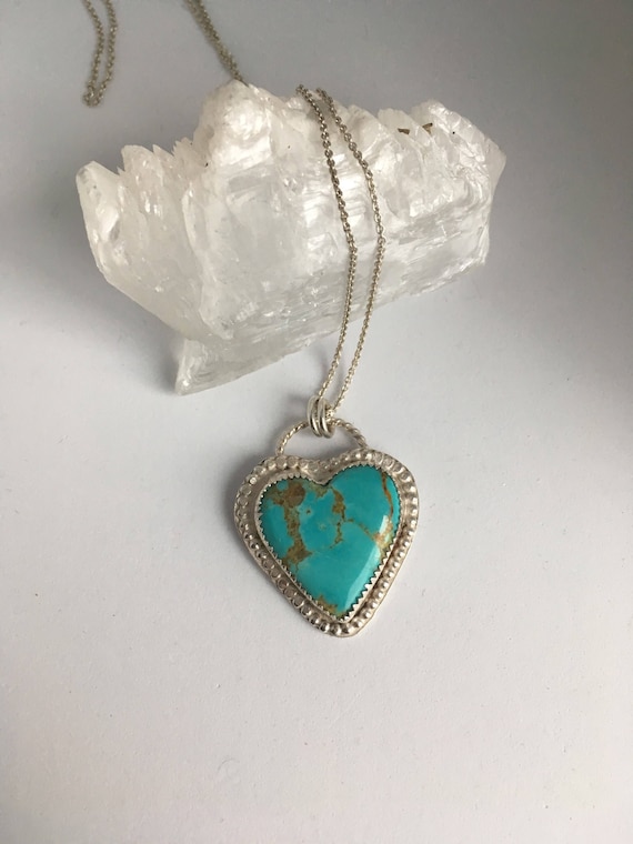 Sweetheart Collection, Turquoise Heart Necklace, Hand Stamped, Be Here Now.