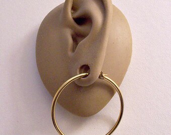Monet 1 1/2" Extra Large Hoops Pierced Post Stud Earrings Gold Tone Vintage Round Thing Tube Open Ring Dangle Surgical Steel Post Snap Bar