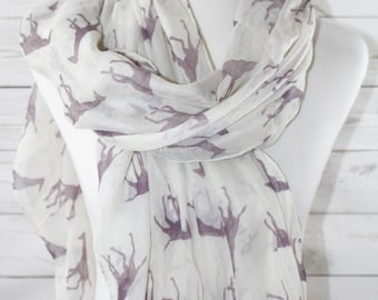 Giraffe Print Scarf, Beige Light Purple Giraffe Scarf, Galloping Giraffe prints, Animal Print Scarf