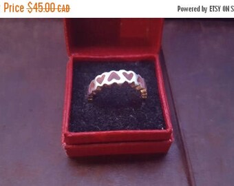 ON SALE Vintage Sterling Silver and Pink Heart Ring