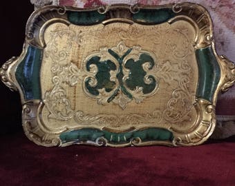 Vintage shabby chic Italian florentine wood toileware serving tray