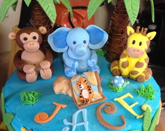 Fondant jungle theme cake toppers
