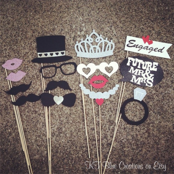 Engagement GLITTER Photo Props set of 15 Photo Booth