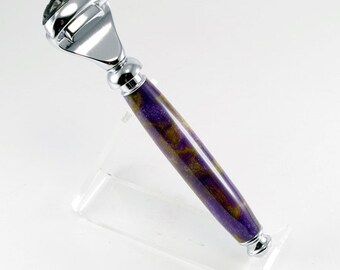 Handmade Razor Fusion in Purple with Gold Acrylic and Chrome, Handcrafted Razor, Custom Made, Handturned