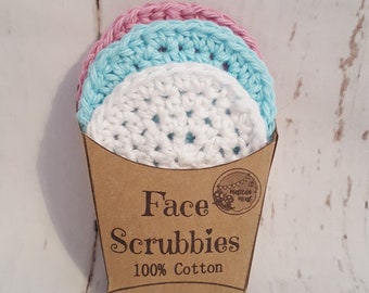 Face scrubbies, 100% cotton, washable reusable face wipes, make up remover pads, eco friendly