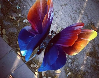 Metal butterfly garden stake, Rainbow Butterfly Garden Stake, Garden Decor, Metal Garden Art