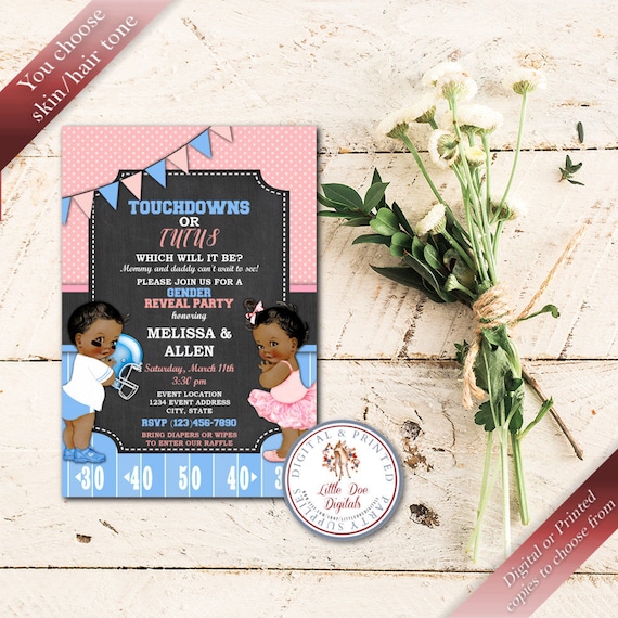 Touchdowns or Tutus Gender Reveal Party Invitations
