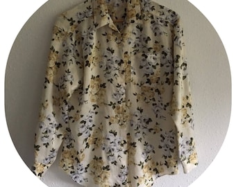 Vintage 90's Silk Cream and Floral Blouse Size 10