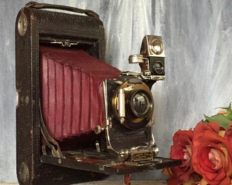 Antique Kodak 3A Folding Camera, Christmas Gift for Camera Collector, Vintage Kodak Camera, Rare Eastman Kodak Camera with Red Bellows