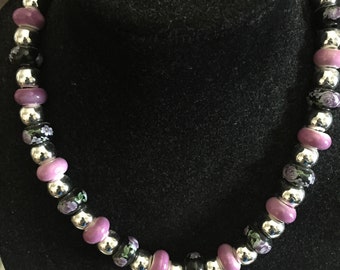 Silver and ceramic beaded necklace