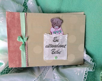 "Waiting for baby" pregnancy scrapbook album Mint, pink and gray