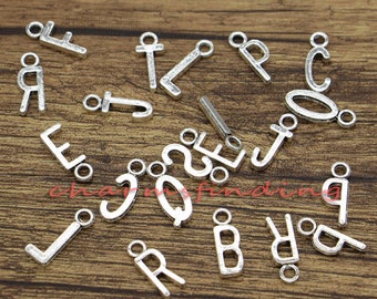 26 Letters A-Z Alphabet Charms Add On letter initial charm fit necklace or bracelet Antique Silver Tone 6x16mm cf0057