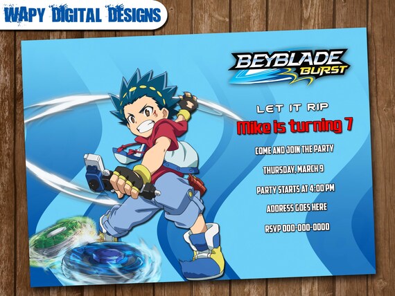 Beyblade Model 4 Digital Party invitation customize invite