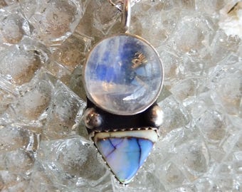 Rainbow Moonstone and Monarch Opal Pendant Necklace // Sterling Silver Jewelry // Handmade Gemstone Necklace