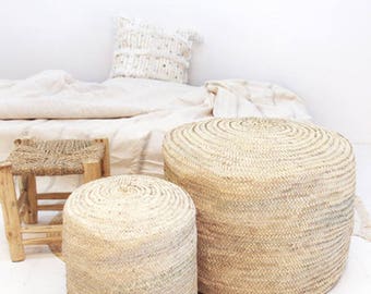 Big Braided Palm Leaf Pouf - Cylindrical