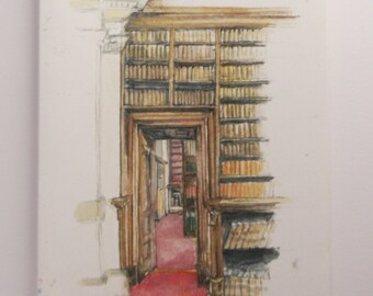 Greeting card. Library books and shelves