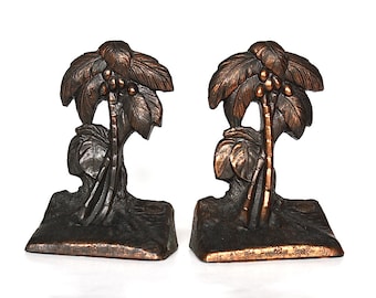 Palm Tree Bookends - Vintage Bookends - Palm Tree Decor - Metal Bookends - Miami Gift - Tropical Decor - Coconut Tree Bookends - Beach Decor