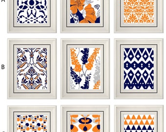 Set of Three Modern Orange/Navy Wall Art -Any (3) 8x11 Print Set - Home Decor (Unframed)