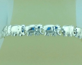 Sterling Silver Elephants Linked Together, Sterling Silver Elephant Bracelet, Silver Elephant Bracelet, Pulcera Elefantes