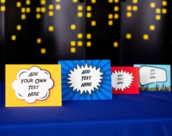 Superhero Party Food Labels - Superhero Buffet Signs - Instant Download Comic Book Style Food Labels by Printable Studio
