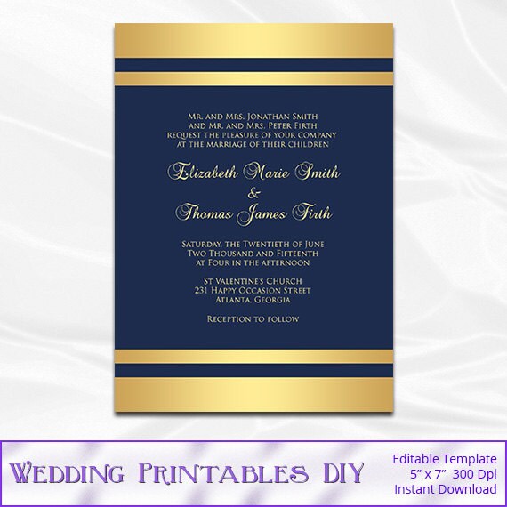 articles similaires à navy gold wedding invitation template diy
