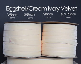 Eggshell Nylvalour Velvet Ribbon - 3/8inch, 5/8inch, 7/8inch, 1&7/16inch eggshell velvet, cream velvet antique white velvet (564)