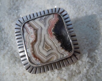 Crazy Lace Agate and Silver Ring Size 8 1/2