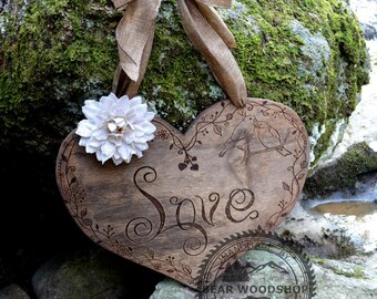 Large Rustic Wood Heart 18" x 16" - Wedding Decoration or Valentines Day Wreath