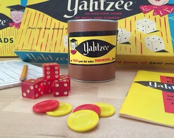 Vintage 1967 Third Edition Yahtzee Dice Game with Bonus Extra Box of Score Pads, Lowe Company Family Gaming Fun