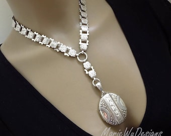 1881 Antique Victorian Sterling Silver Book Chain Collar Bookchain-Full English Hallmarks Locket Pendant Necklace